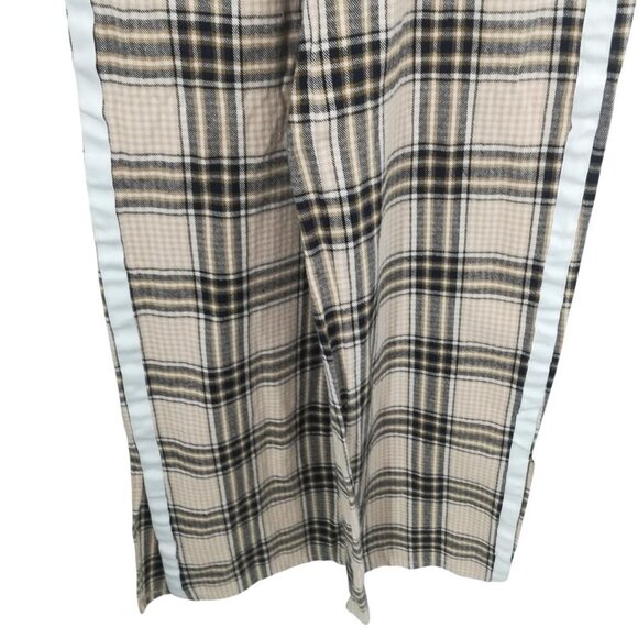 Maniere De Voir Plaid Flannel Wide Leg Pull On Elastic Waist Pants Size 8 Beige - Picture 7 of 13